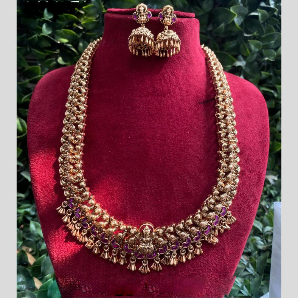 Amoliya Jewels Gold Plated Pota Stone Temple Long Necklace Set