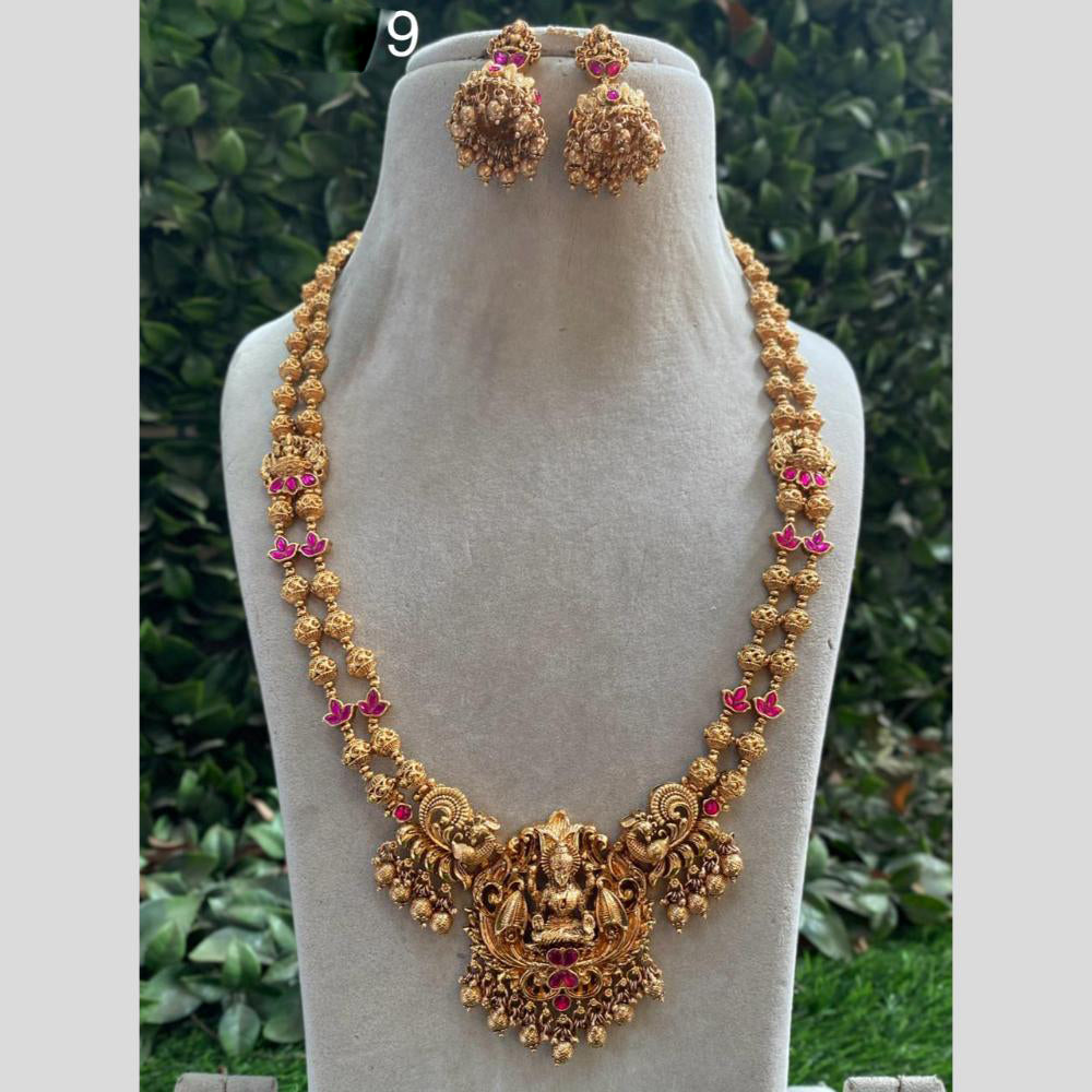 Amoliya Jewels Gold Plated Pota Stone Temple Long Necklace Set