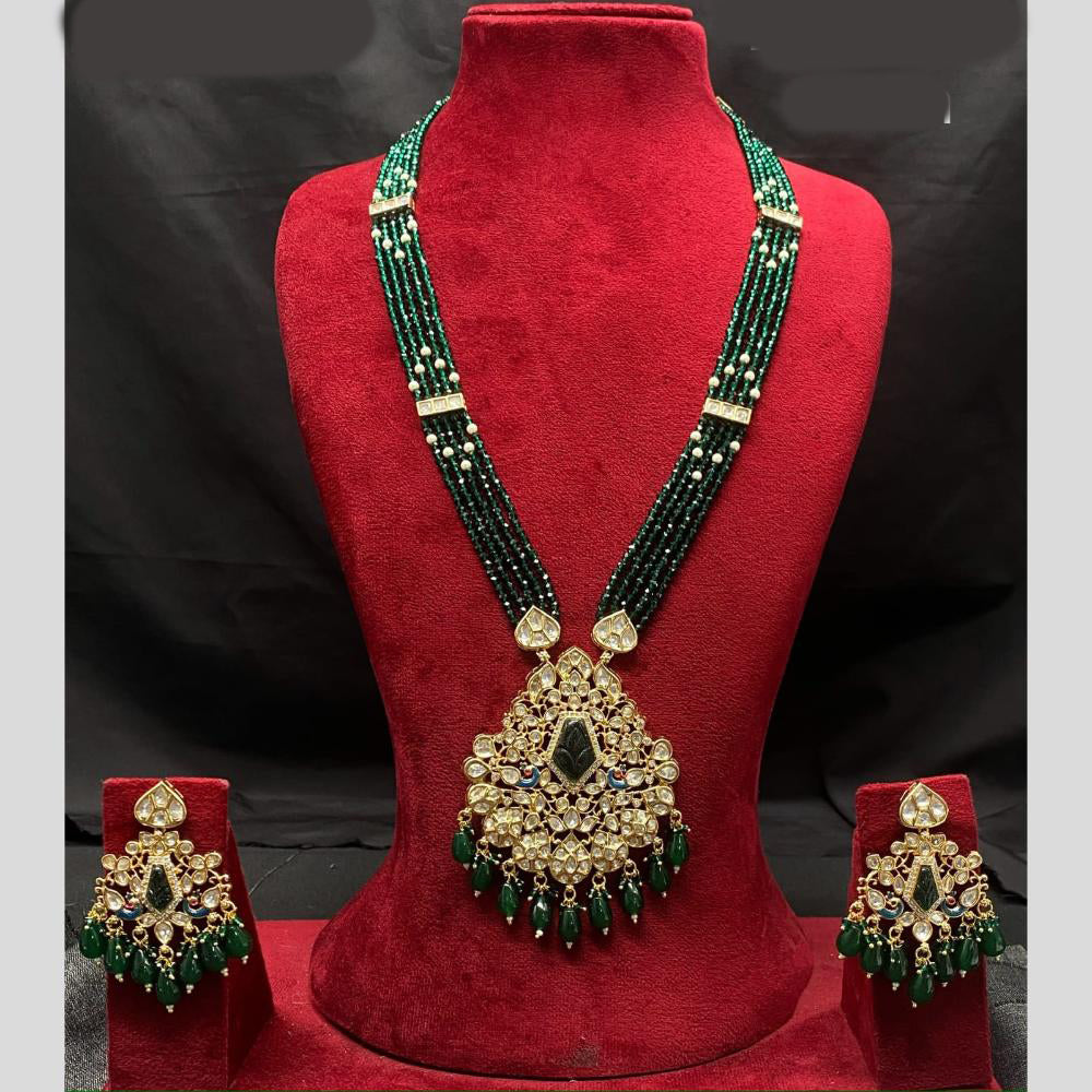 Amoliya Jewels Gold Plated Polki Kundan And Beads Long Necklace Set
