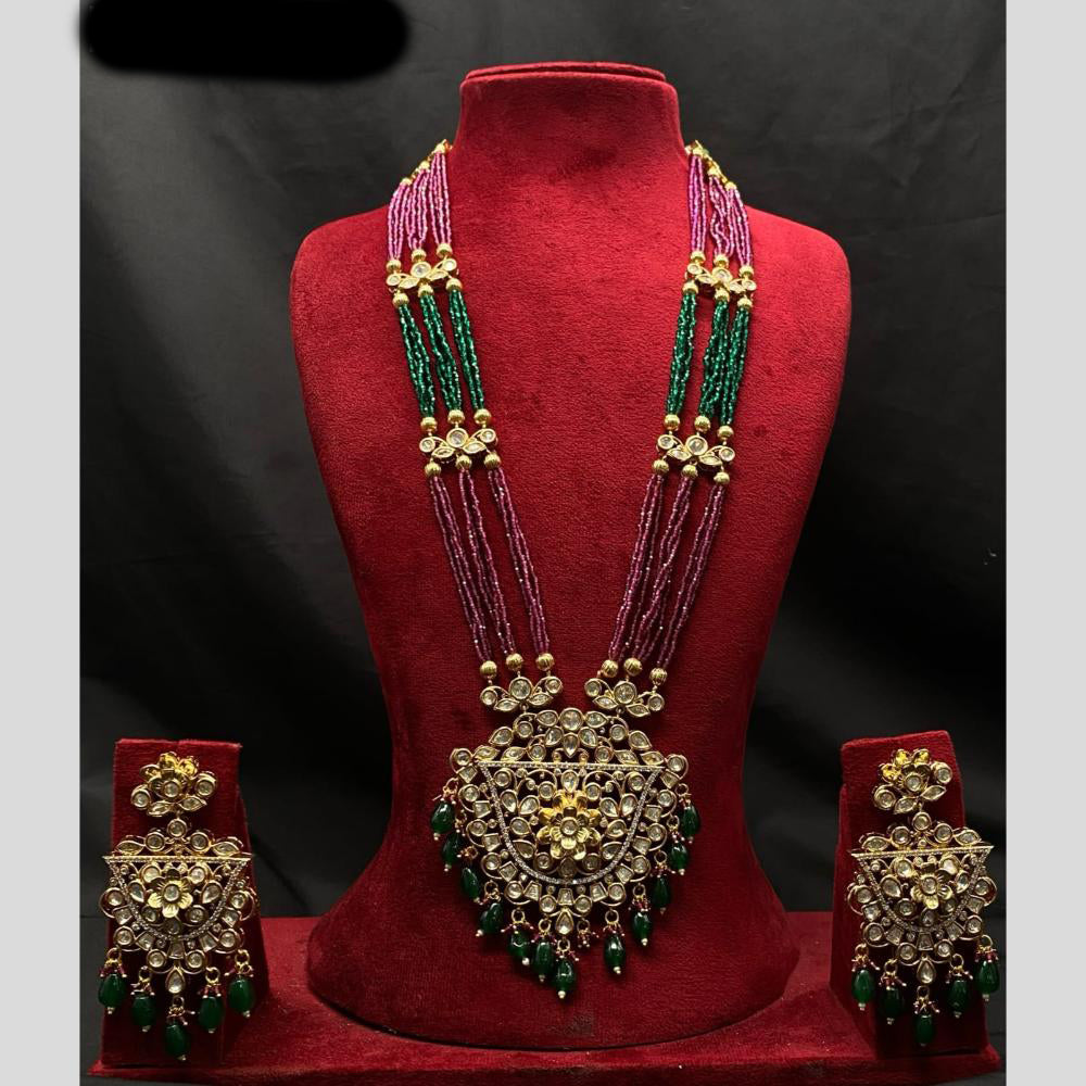 Amoliya Jewels Gold Plated Polki Kundan And Beads Long Necklace Set