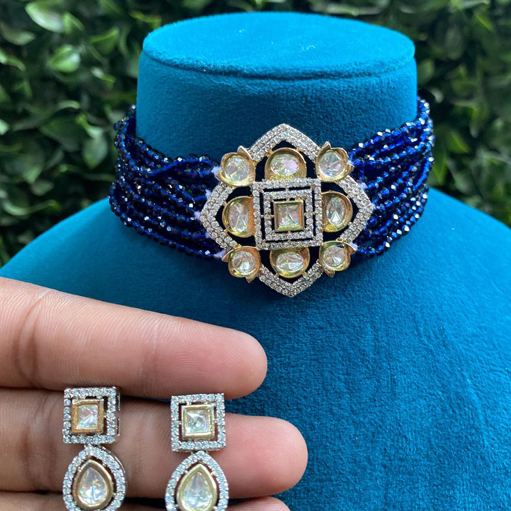 Amoliya Jewels 2 Tone Polki Kundan And Pearl Designer Choker Necklace Set