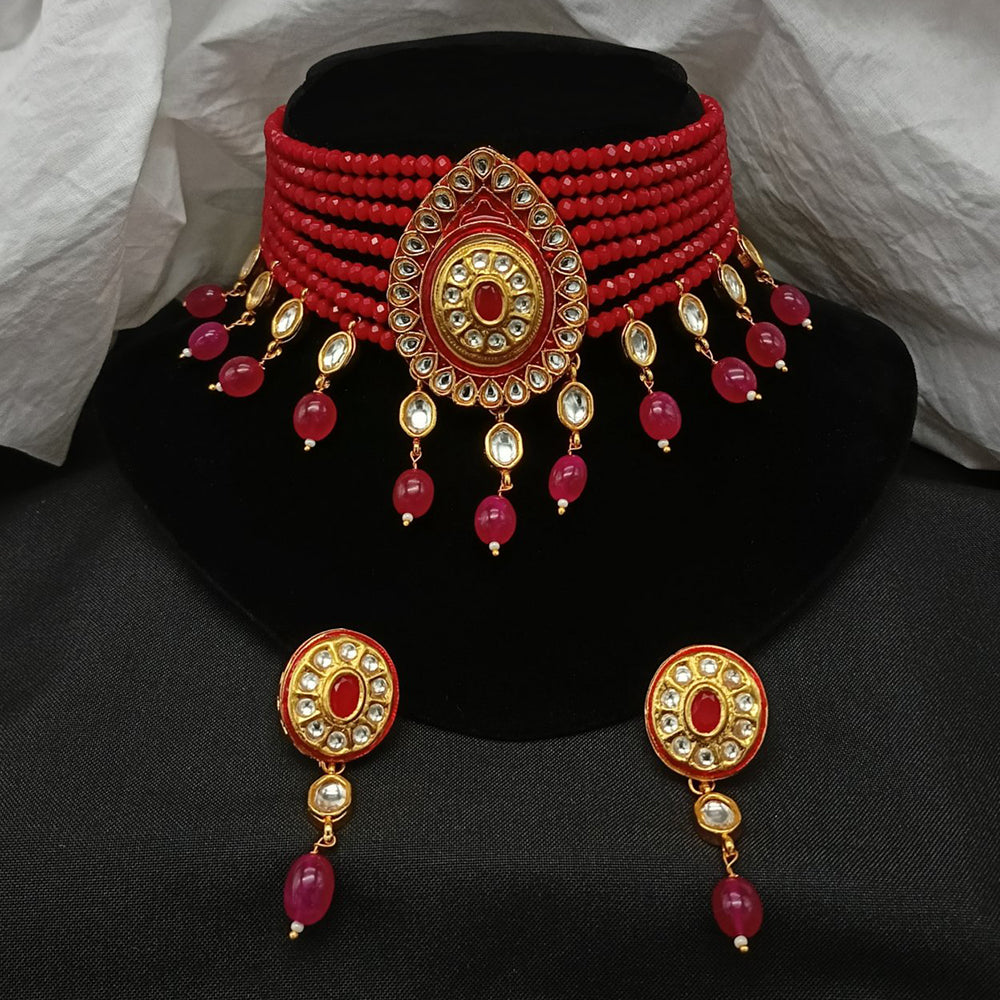 Amoliya Jewels Gold Plated Kundan And Pearl Designer Choker Necklace Set