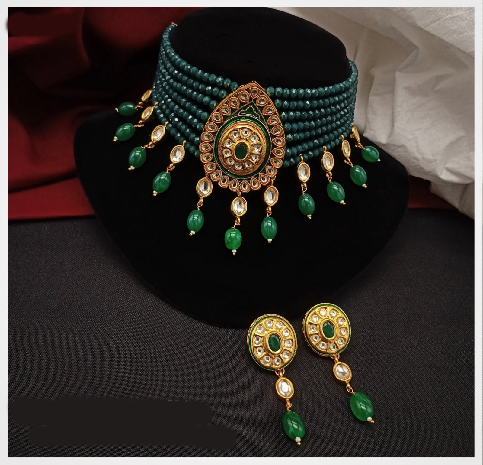 Amoliya Jewels Gold Plated Kundan And Pearl Designer Choker Necklace Set