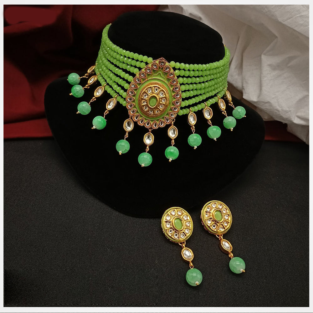 Amoliya Jewels Gold Plated Kundan And Pearl Designer Choker Necklace Set