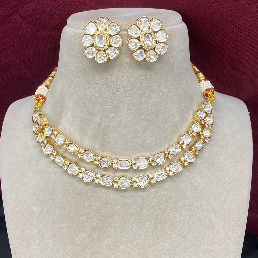 Amoliya Jewels Gold Plated White Color Traditional Polki Kundan Necklace Set