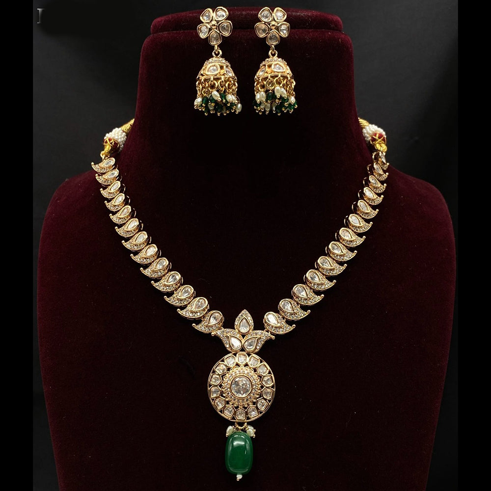 Amoliya Jewels Gold Plated Traditional Polki Kundan And Beads Necklace Set