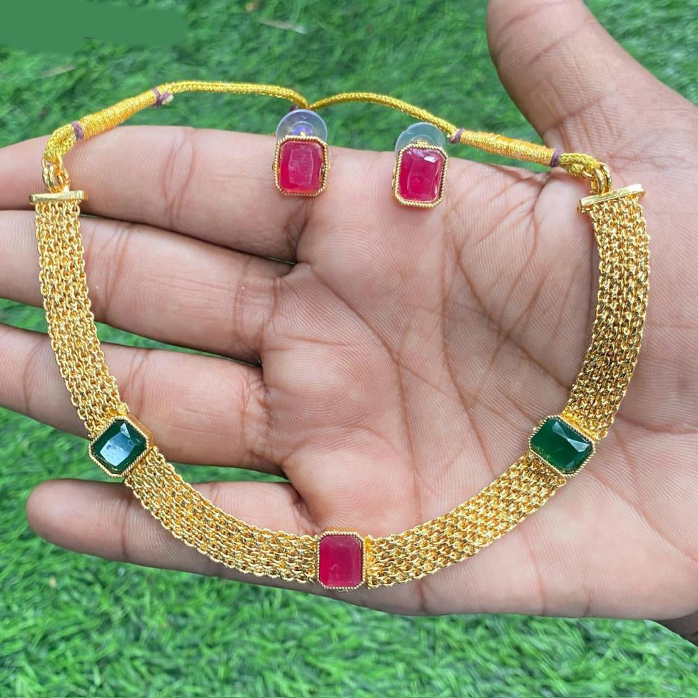 Amoliya Jewels Gold Plated Crystal Stone Necklace Set