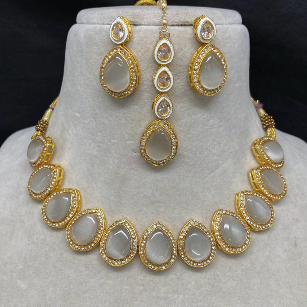 Amoliya Jewels Gold Plated Pota Stone Necklace Set