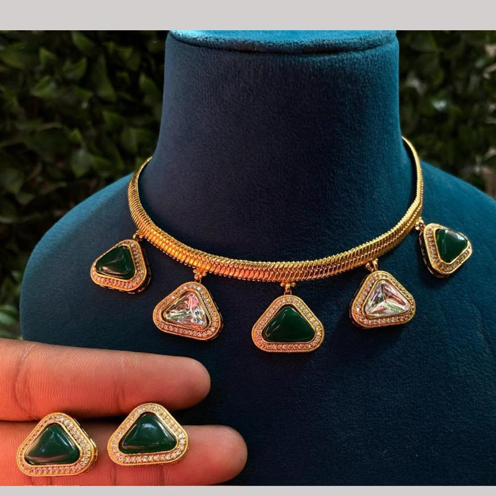 Amoliya Jewels Gold Plated Pota Stone Necklace Set