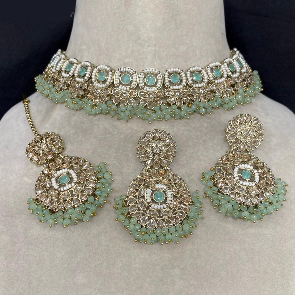 Amoliya Jewels Gold Plated Crystal Stone And Pearl Necklace Set