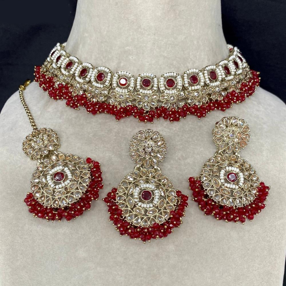 Amoliya Jewels Gold Plated Crystal Stone And Pearl Necklace Set