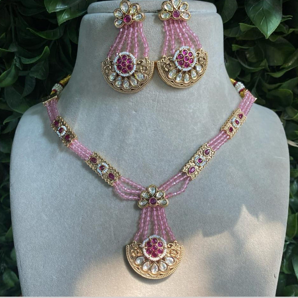 Amoliya Jewels Gold Plated Polki Kundan And Pearl Necklace Set