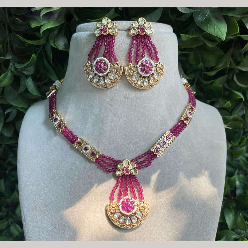 Amoliya Jewels Gold Plated Polki Kundan And Pearl Necklace Set