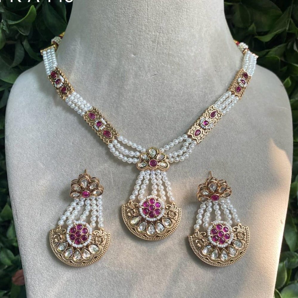 Amoliya Jewels Gold Plated Polki Kundan And Pearl Necklace Set