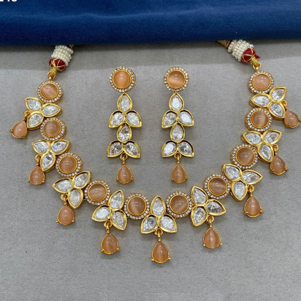 Amoliya Jewels Gold Plated Polki Kundan Necklace Set