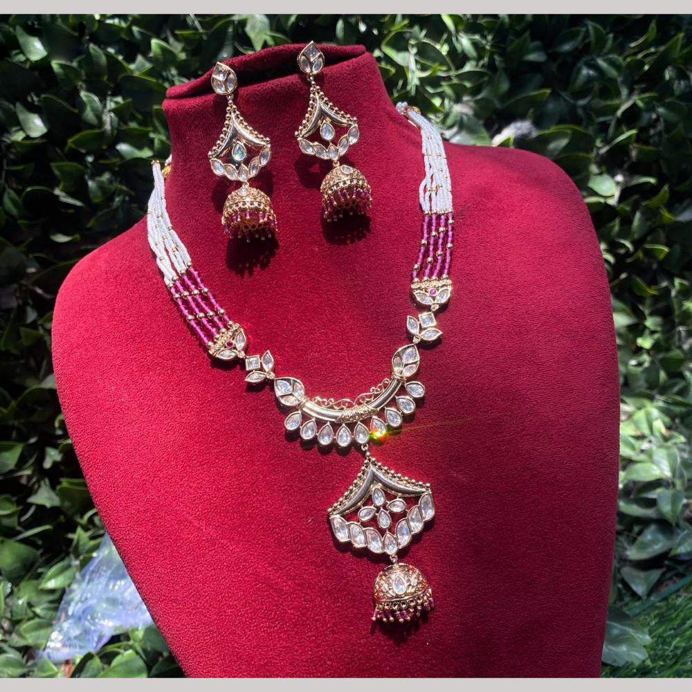 Amoliya Jewels Gold Plated Polki Kundan And Pearl Necklace Set