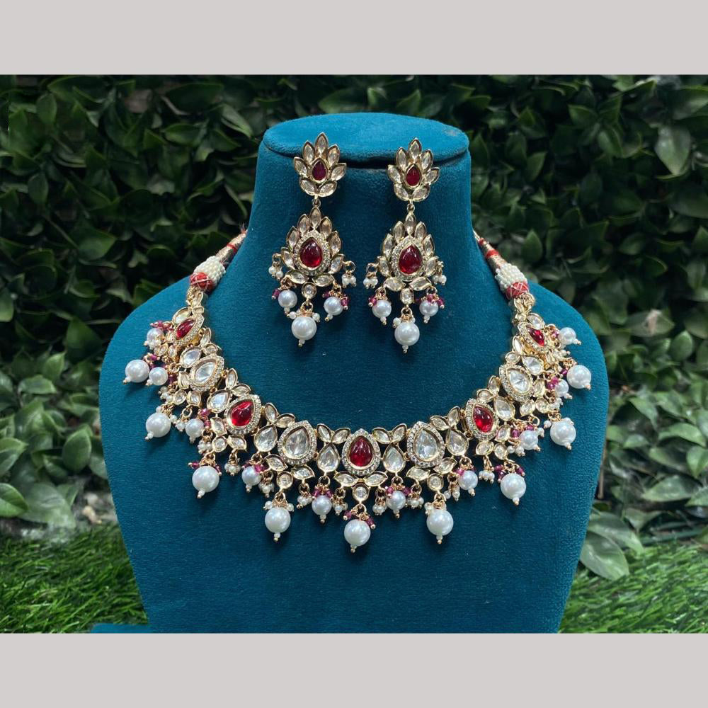 Amoliya Jewels Gold Plated Polki Kundan Pearl And Beads Necklace Set