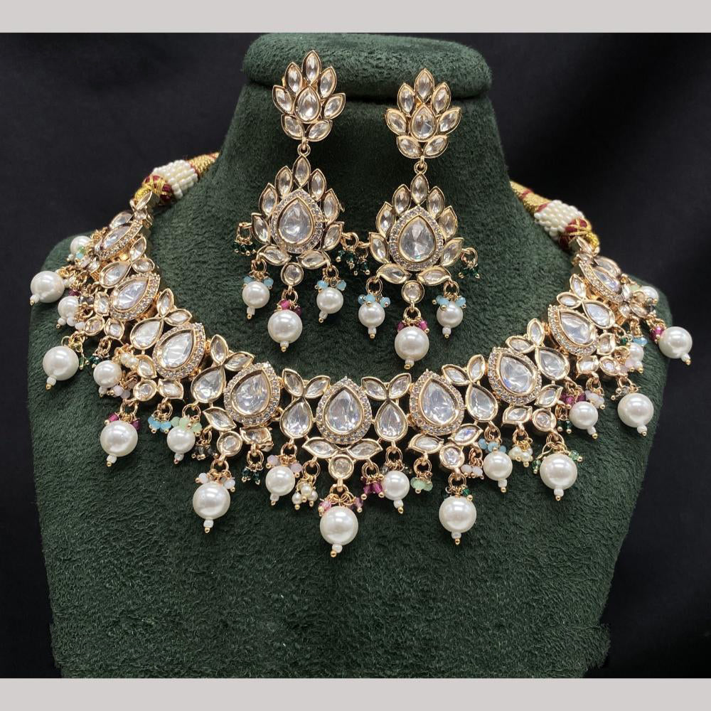 Amoliya Jewels Gold Plated Polki Kundan Pearl And Beads Necklace Set