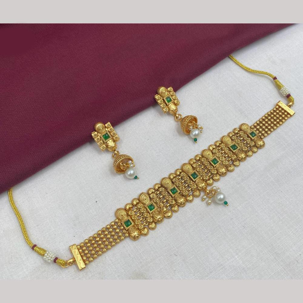 Amoliya Jewels Gold Plated Pota Stone And Beads Choker Necklace Set