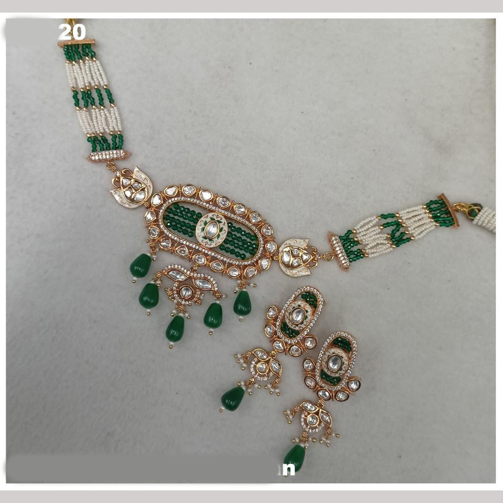 Amoliya Jewels Gold Plated Polki Kundan And Beads Meenakari Choker Necklace Set