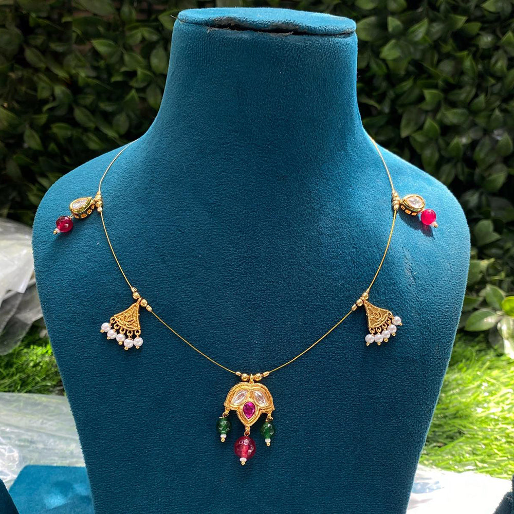 Amoliya Jewels Traditional Gold-Plated Kundan Pearl Necklace