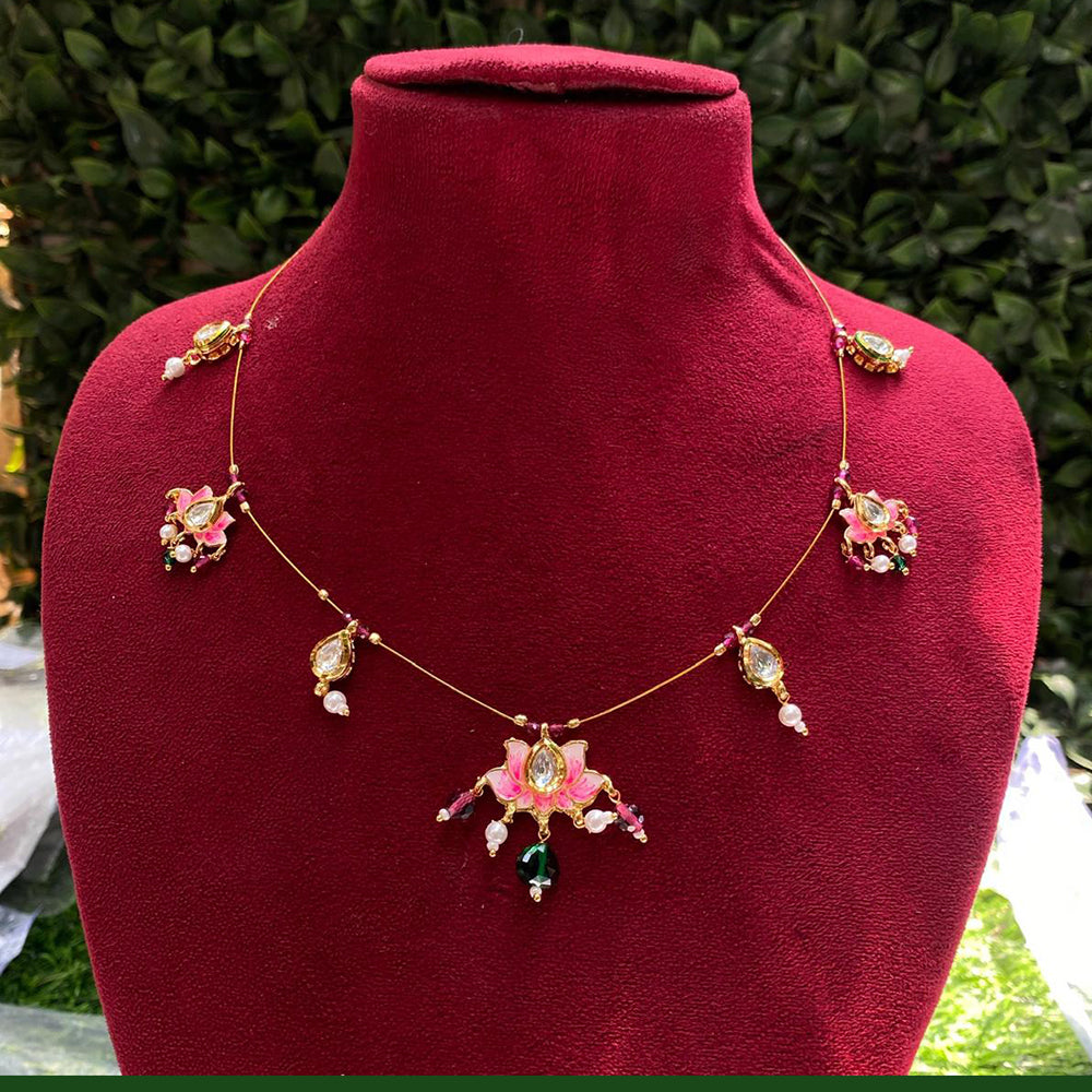 Amoliya Jewels Traditional Gold-Plated Kundan Pearl And Meenakari Necklace