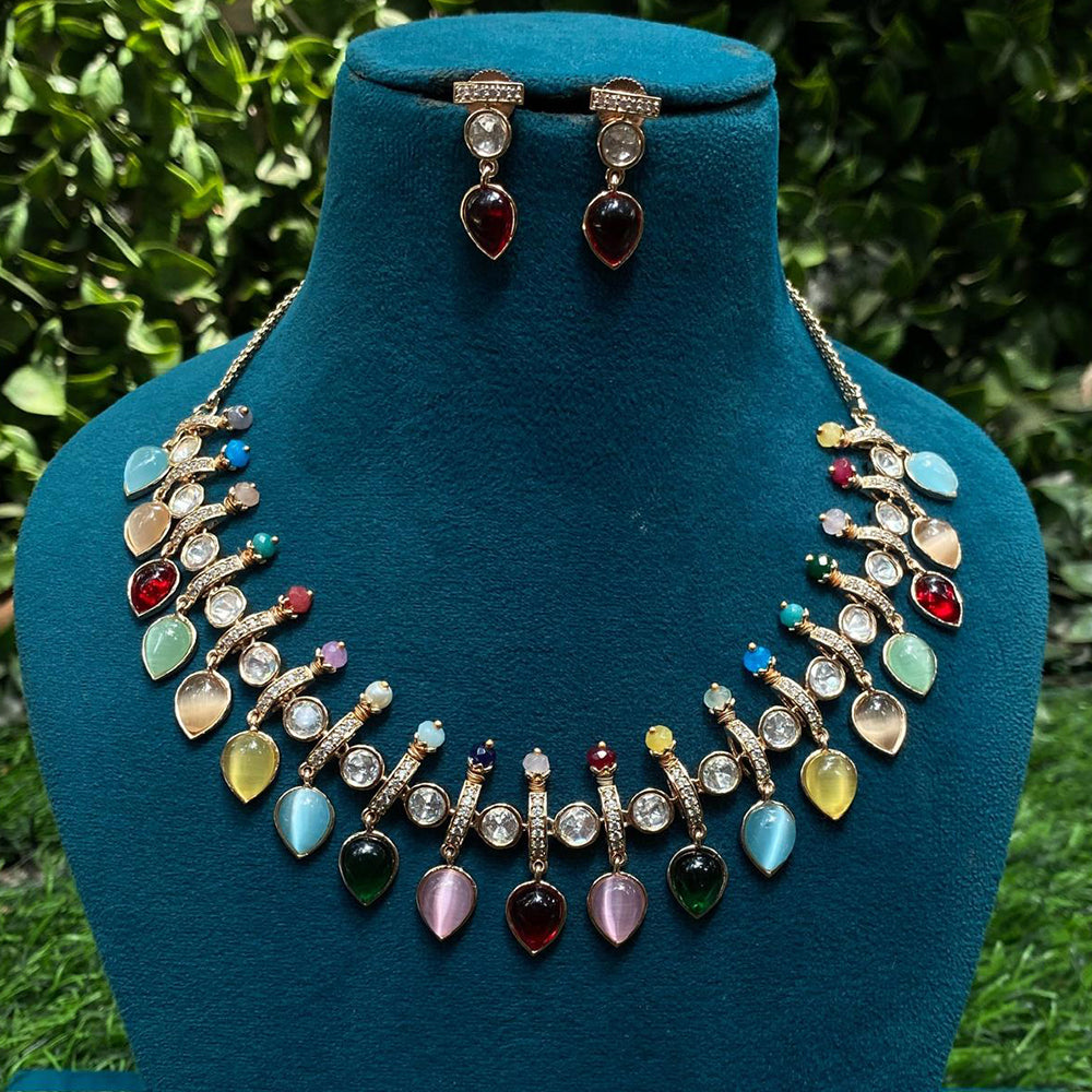 Amoliya Jewels Traditional Gold-Plated Pota Necklace Set