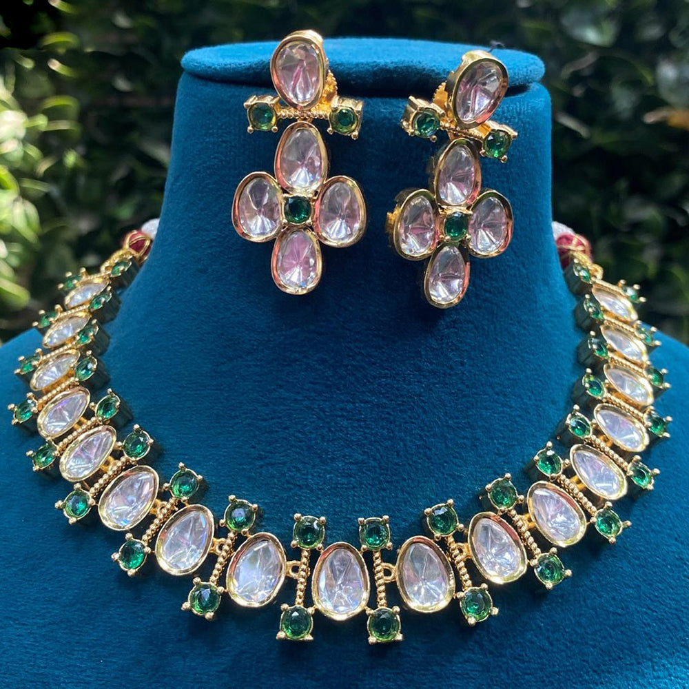 Amoliya Jewels Traditional Gold-Plated Polki Kundan Necklace Set