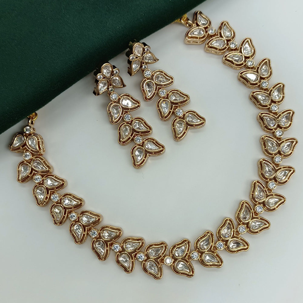 Amoliya Jewels Traditional Gold-Plated Polki Kundan Necklace Set