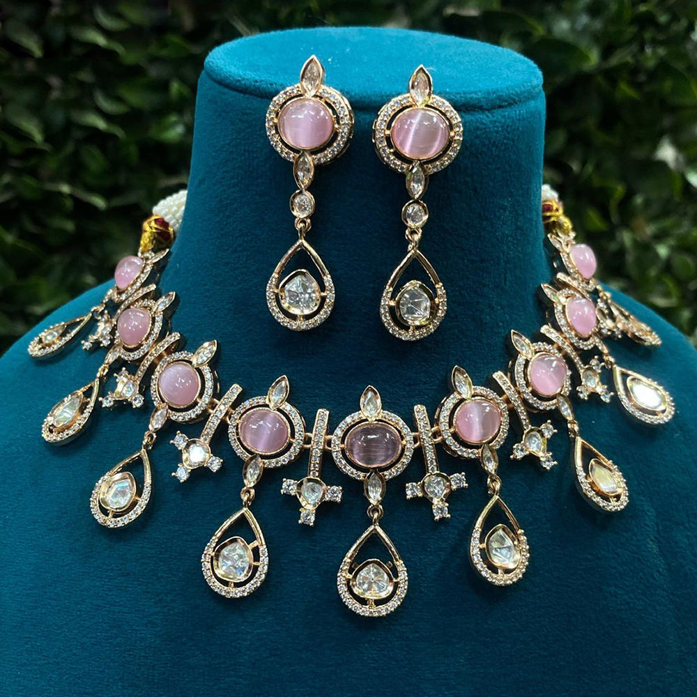 Amoliya Jewels Traditional Gold-Plated Polki Kundan Necklace Set