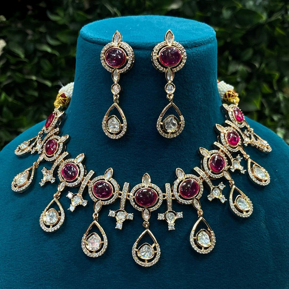 Amoliya Jewels Traditional Gold-Plated Polki Kundan Necklace Set
