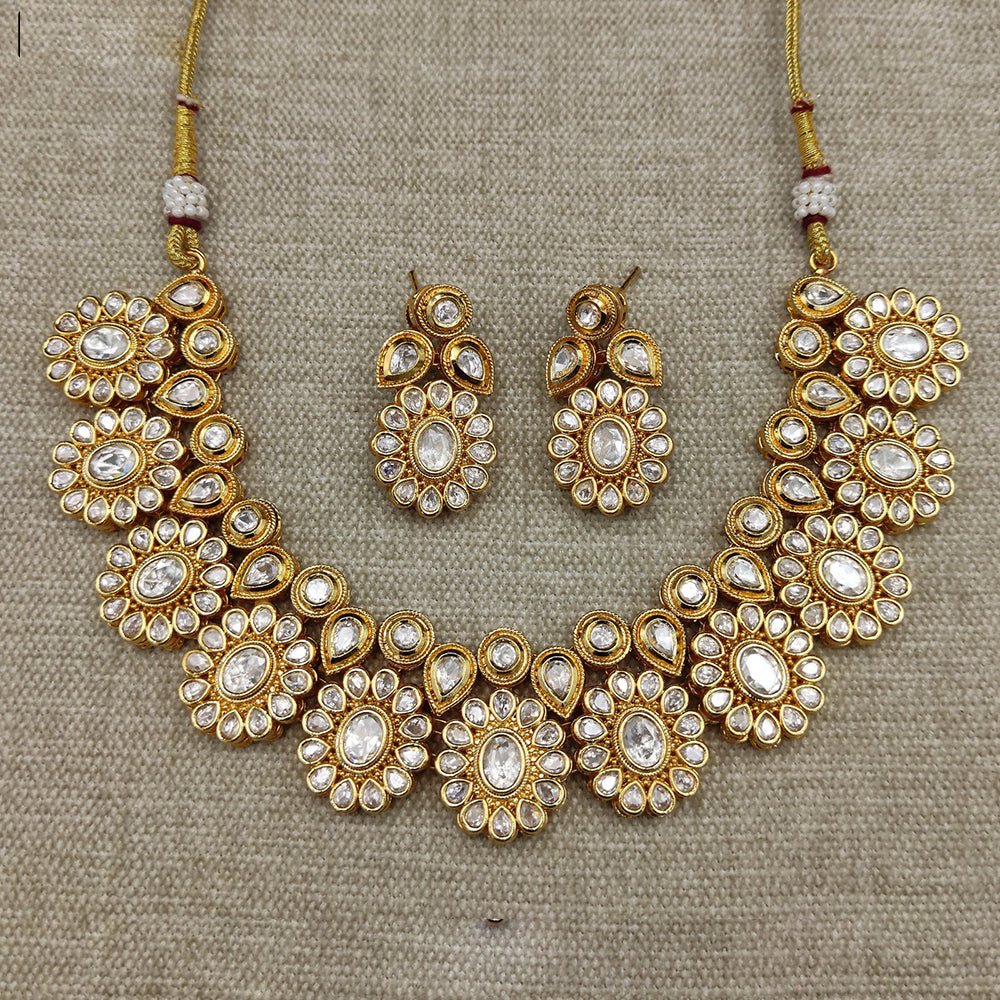 Amoliya Jewels Traditional Gold-Plated Polki Kundan Necklace Set