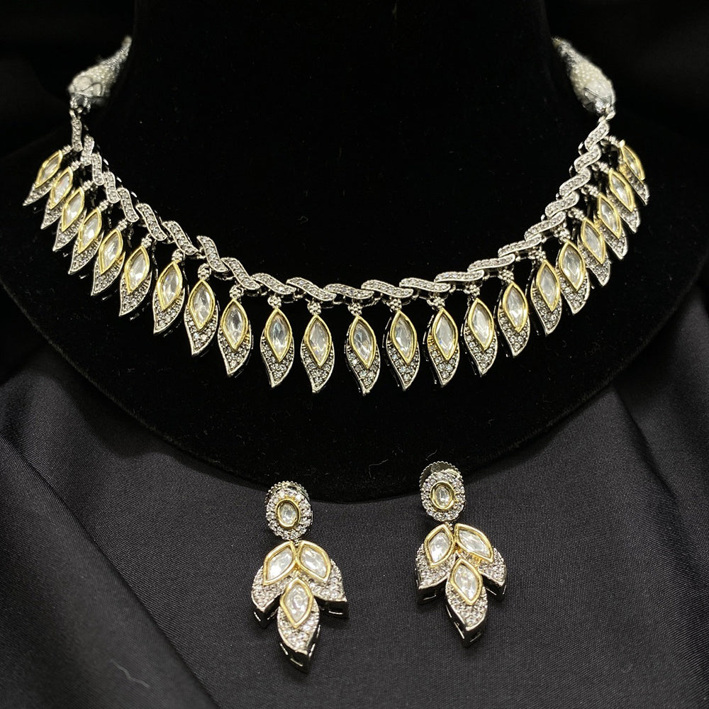 Amoliya Jewels Traditional 2 Toned-Plated Polki Kundan Necklace Set