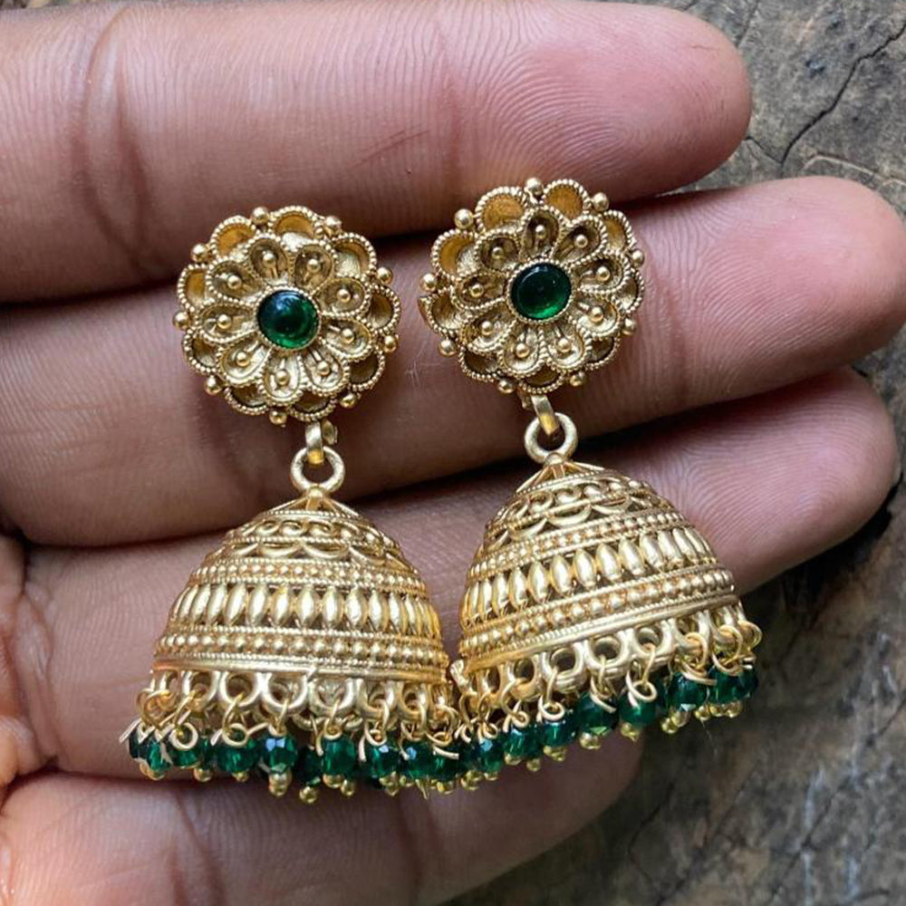 Amoliya Jewels Gold Plated Pota Stone And Pearls Jhumki