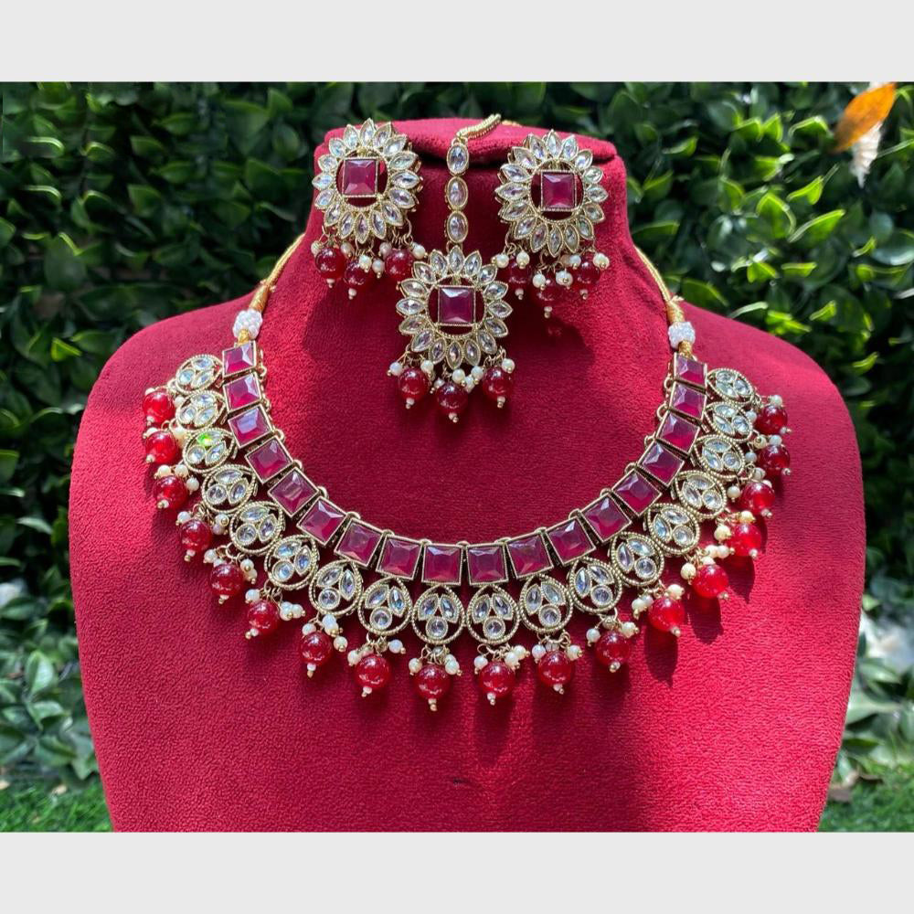 Amoliya Gold Plated Designer Crystal And Beads Necklace Set