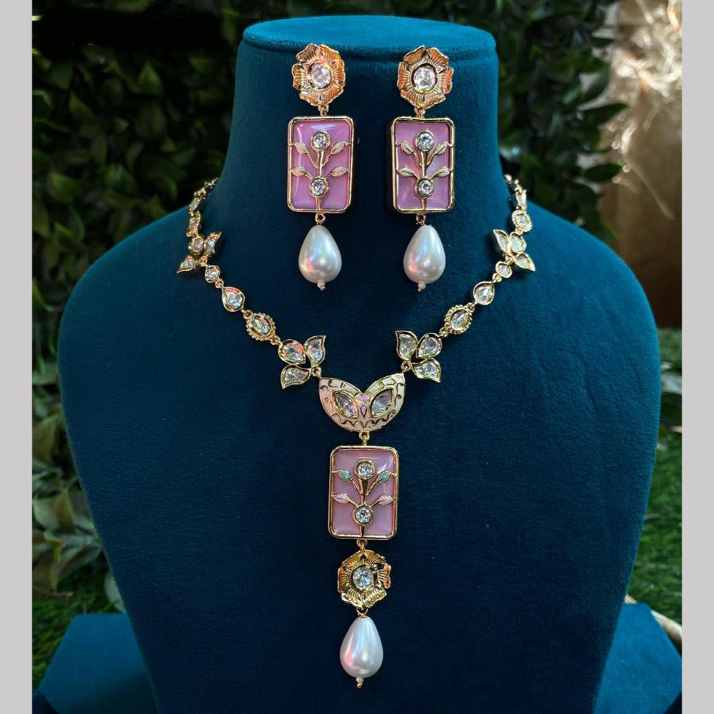 Amoliya Jewels Gold Plated Polki Kundan And Meenakari Necklace Set