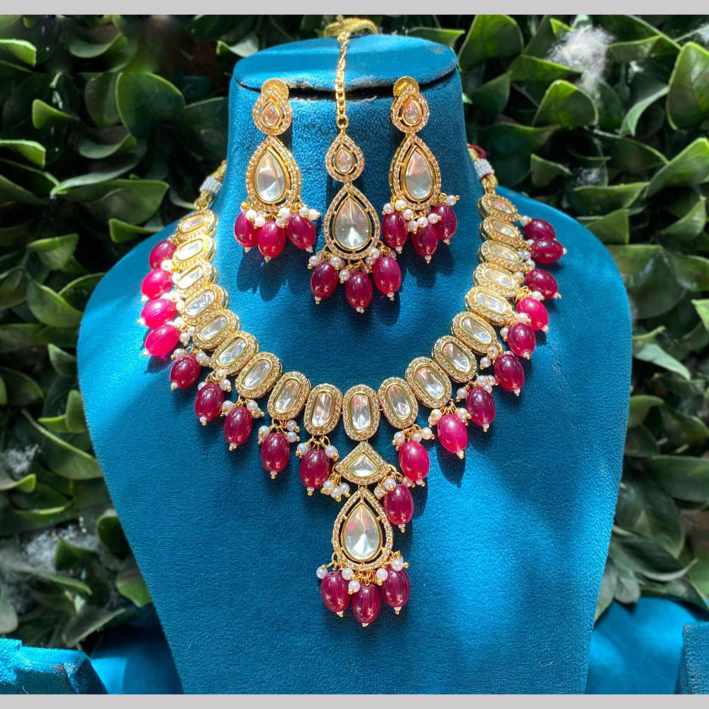 Amoliya Jewels Gold Plated Kundan And Beads Necklace Set