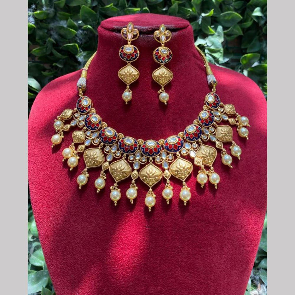 Amoliya Jewels Gold Plated Polki Kundan And Meenakari Necklace Set