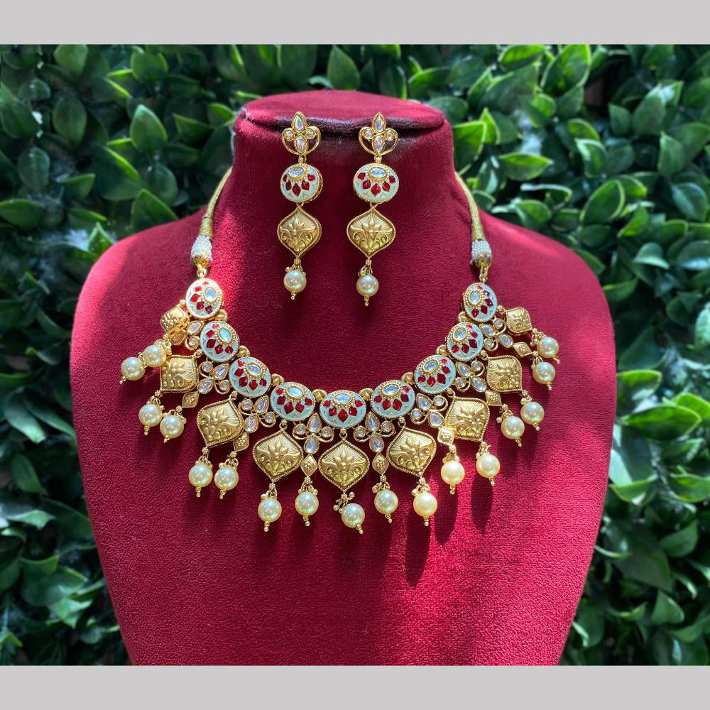 Amoliya Jewels Gold Plated Polki Kundan And Meenakari Necklace Set