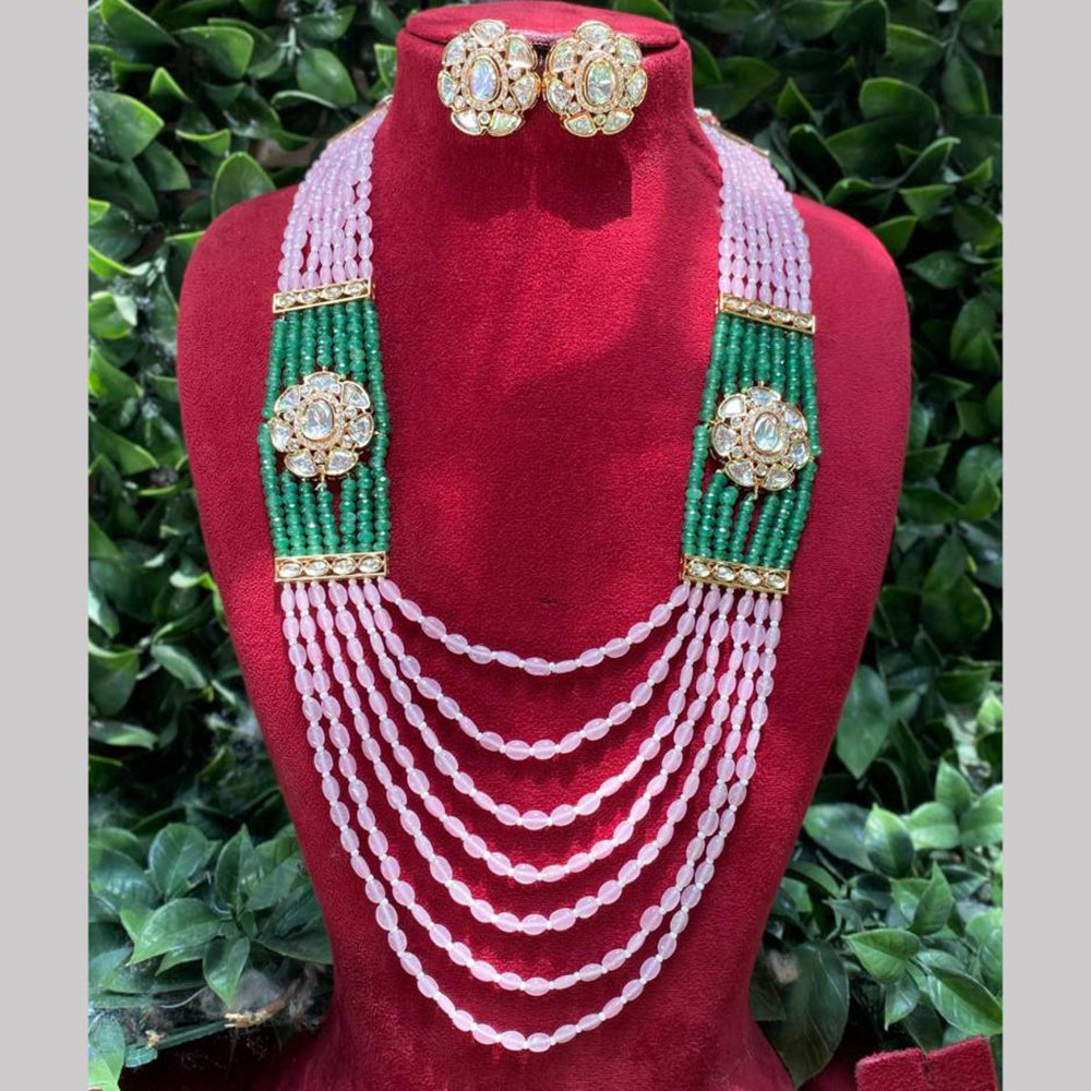 Amoliya Jewels Gold Plated Polki Kundan And Beads Long Necklace Set