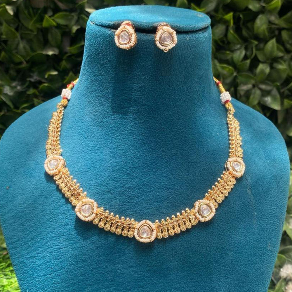 Amoliya Jewels Gold Plated Crystal Stone And Beads Necklace Set