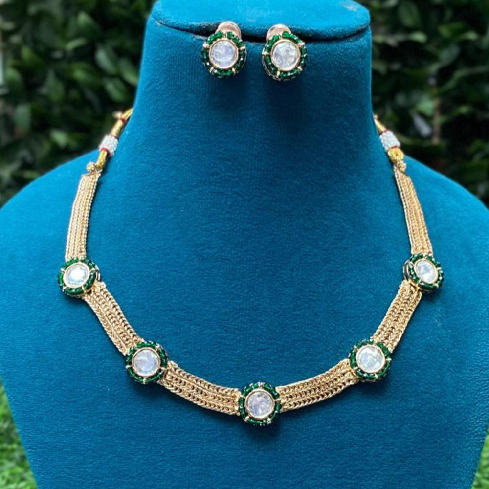 Amoliya Jewels Gold Plated Crystal Stone And Beads Necklace Set