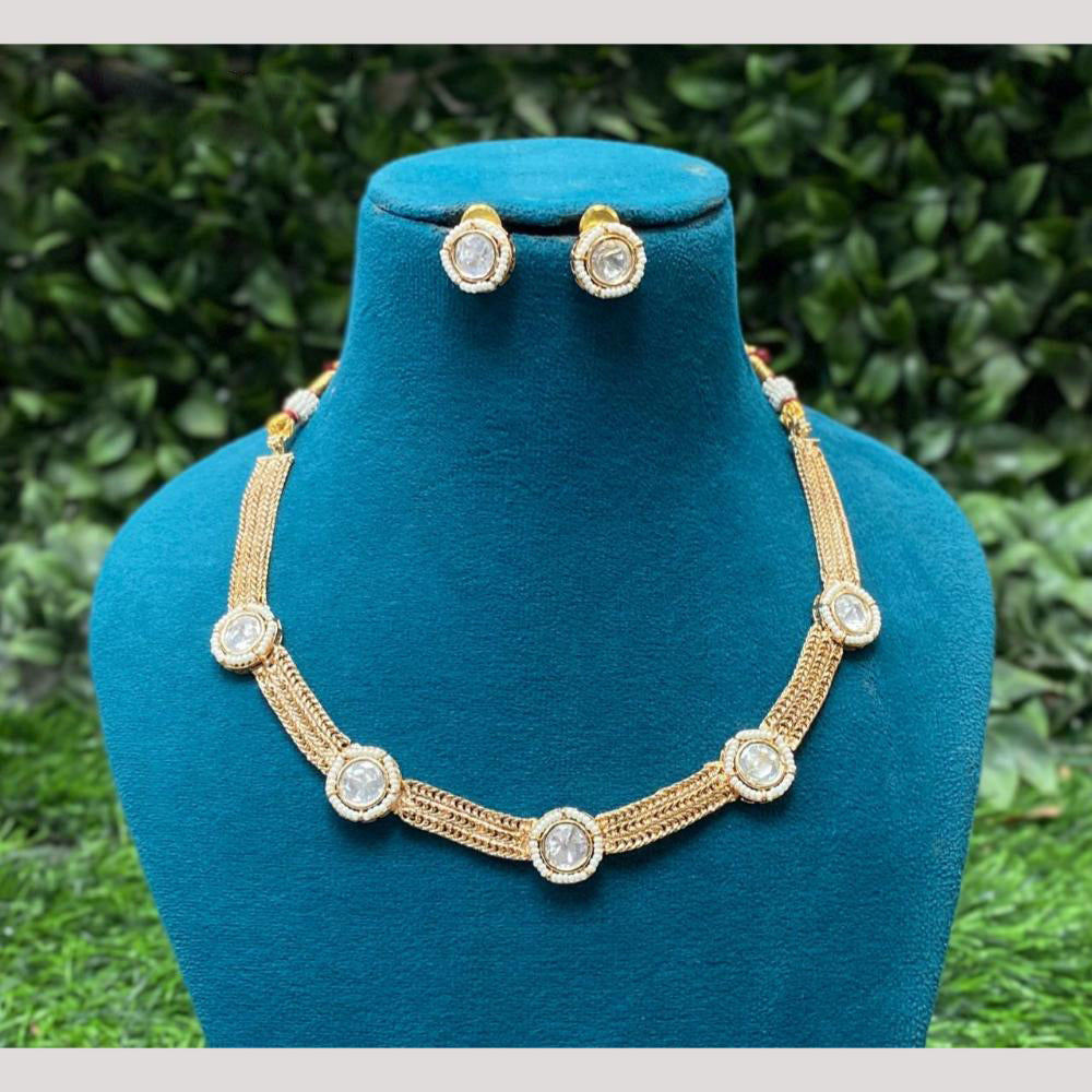 Amoliya Jewels Gold Plated Crystal Stone And Beads Necklace Set