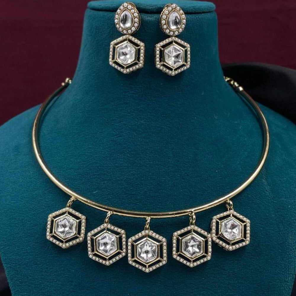Amoliya Jewels Gold Plated Crystal Stone And Beads Necklace Set