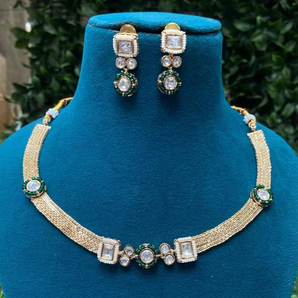 Amoliya Jewels Gold Plated Crystal Stone And Beads Necklace Set