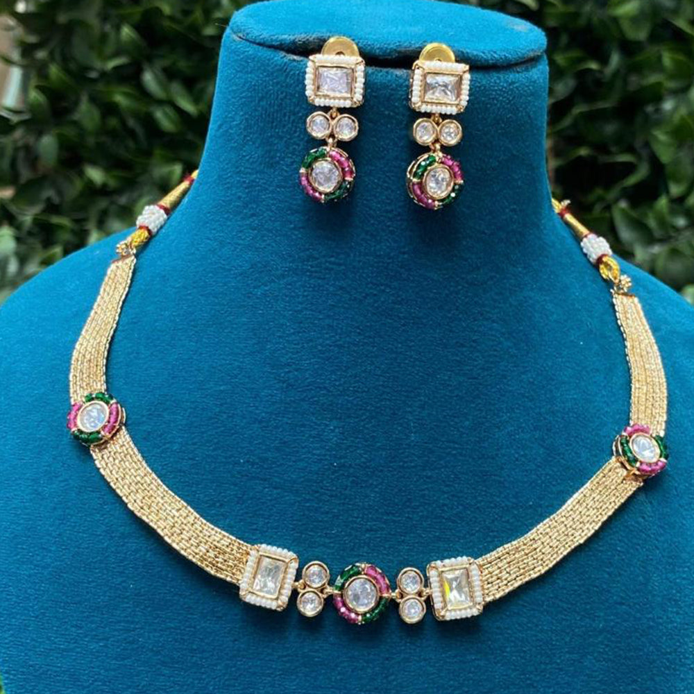 Amoliya Jewels Gold Plated Crystal Stone And Beads Necklace Set