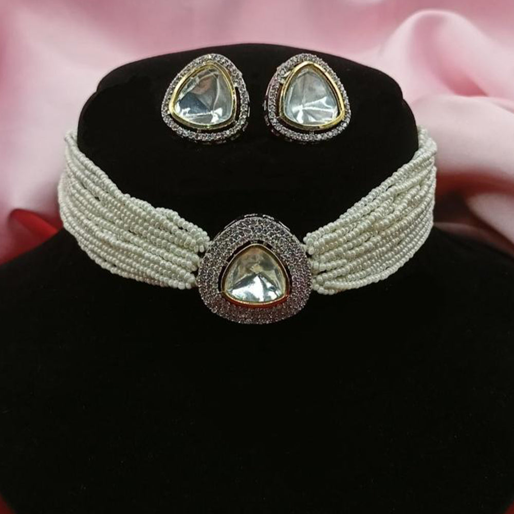 Amoliya Jewels Gold Plated Polki Kundan And Pearl Necklace Set