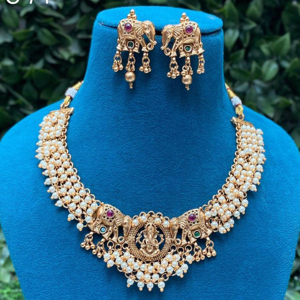 Amoliya Jewels Gold Plated Pota Stone And Beads Temple Necklace Set