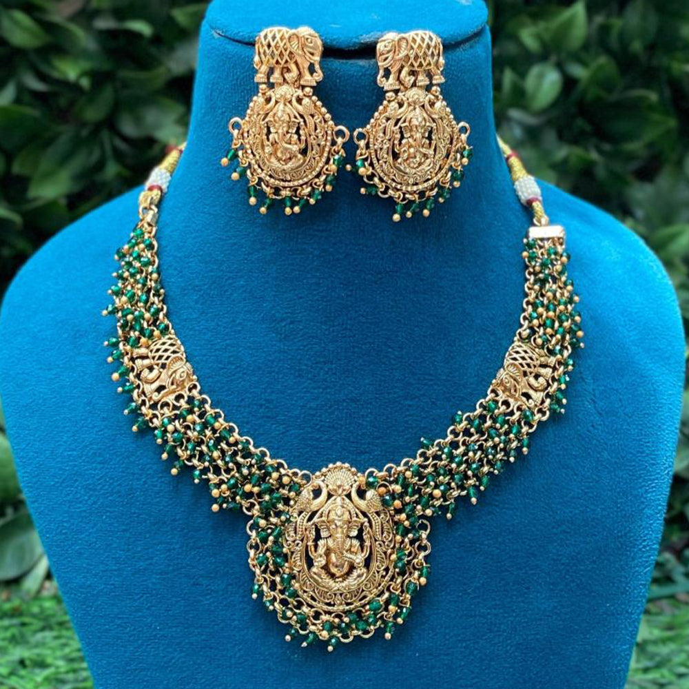 Amoliya Jewels Gold Plated Beads Temple Necklace Set