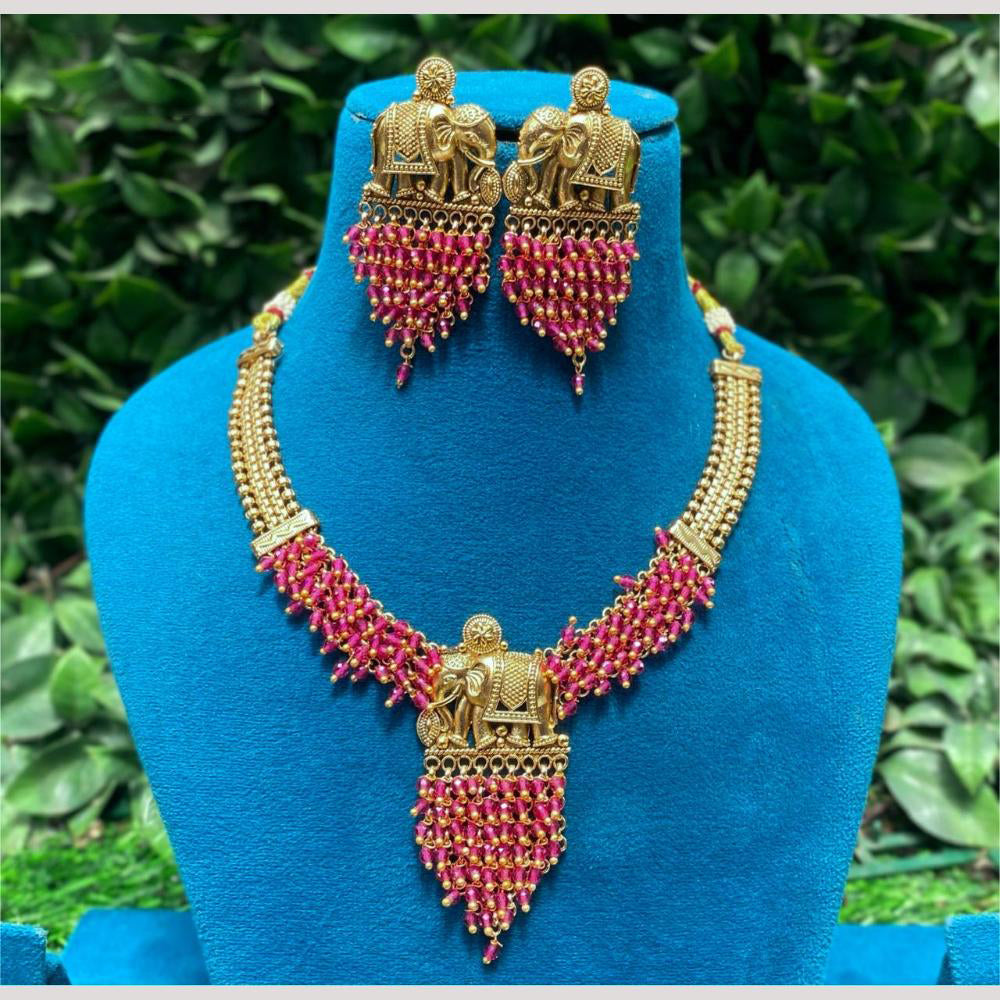 Amoliya Jewels Gold Plated Beads Temple Necklace Set